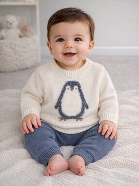 NWT Carter’s Baby Boy Knit Sweater Outfit 6 Months Penguin Sweater & Pants Set